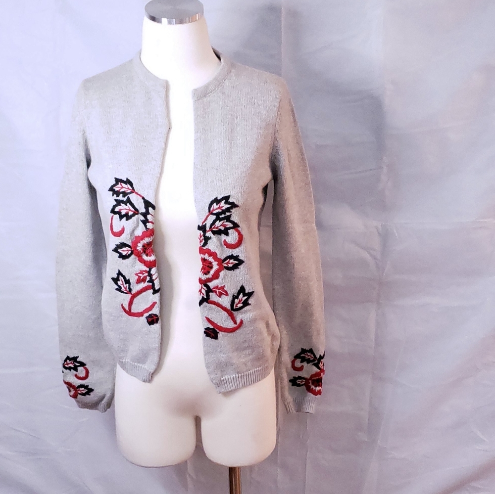 Les Ailes De La Mode Gray Sweater with Embroidery work